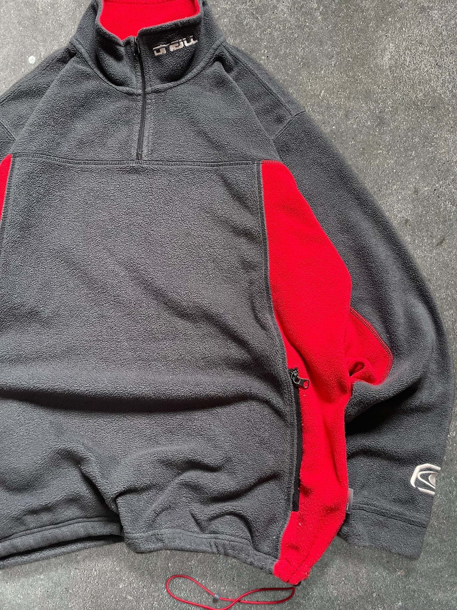 2000's O'Neill 1/4 Zip Fleece Grey/Red (XL)