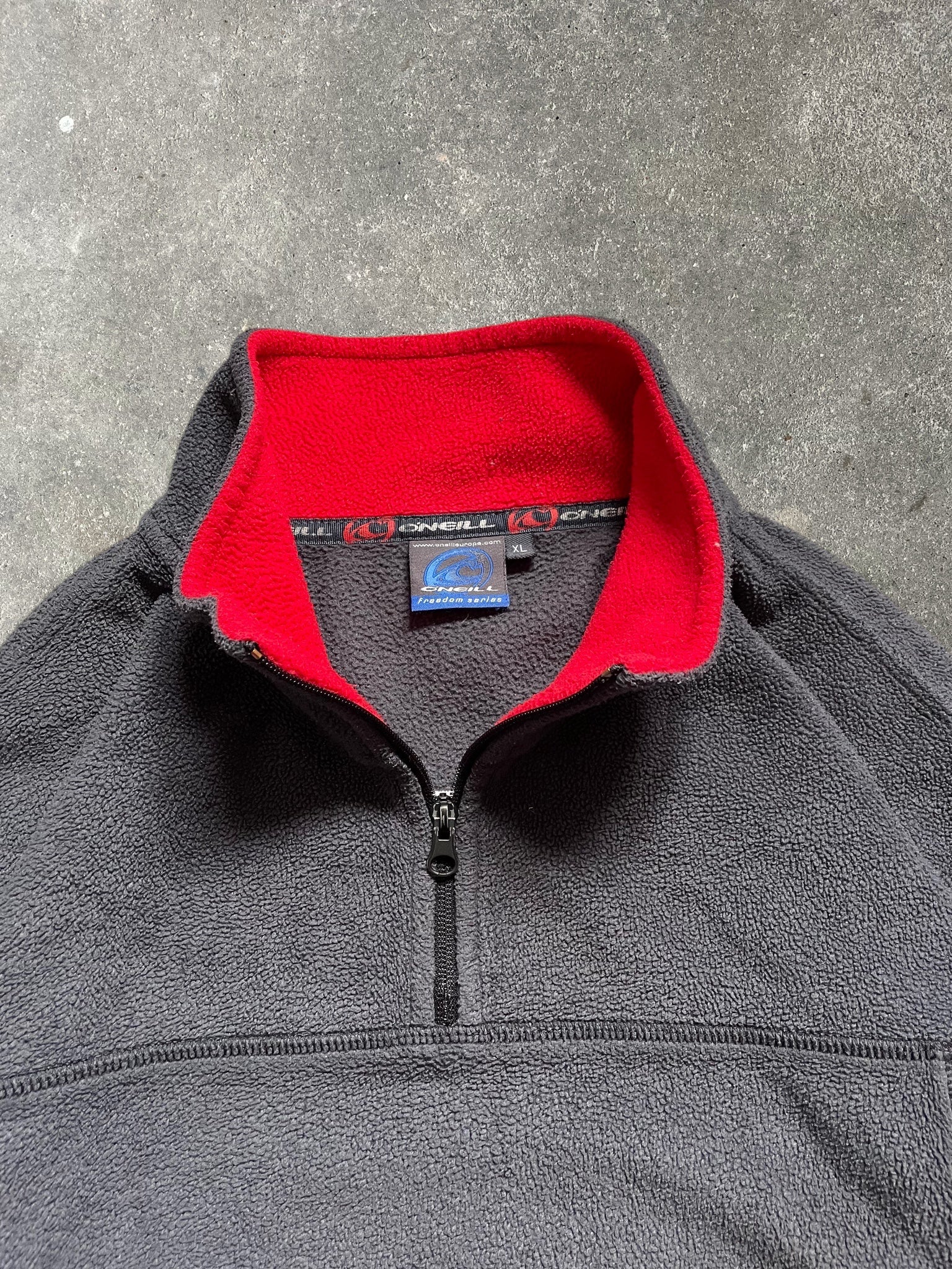 2000's O'Neill 1/4 Zip Fleece Grey/Red (XL)