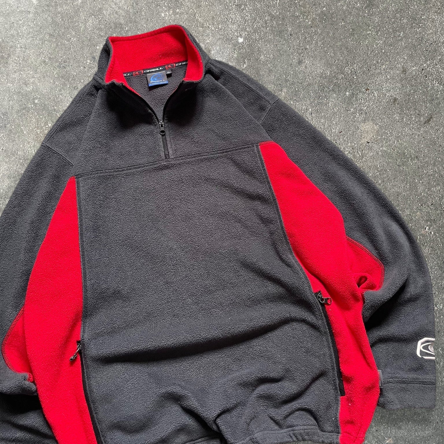 2000's O'Neill 1/4 Zip Fleece Grey/Red (XL)