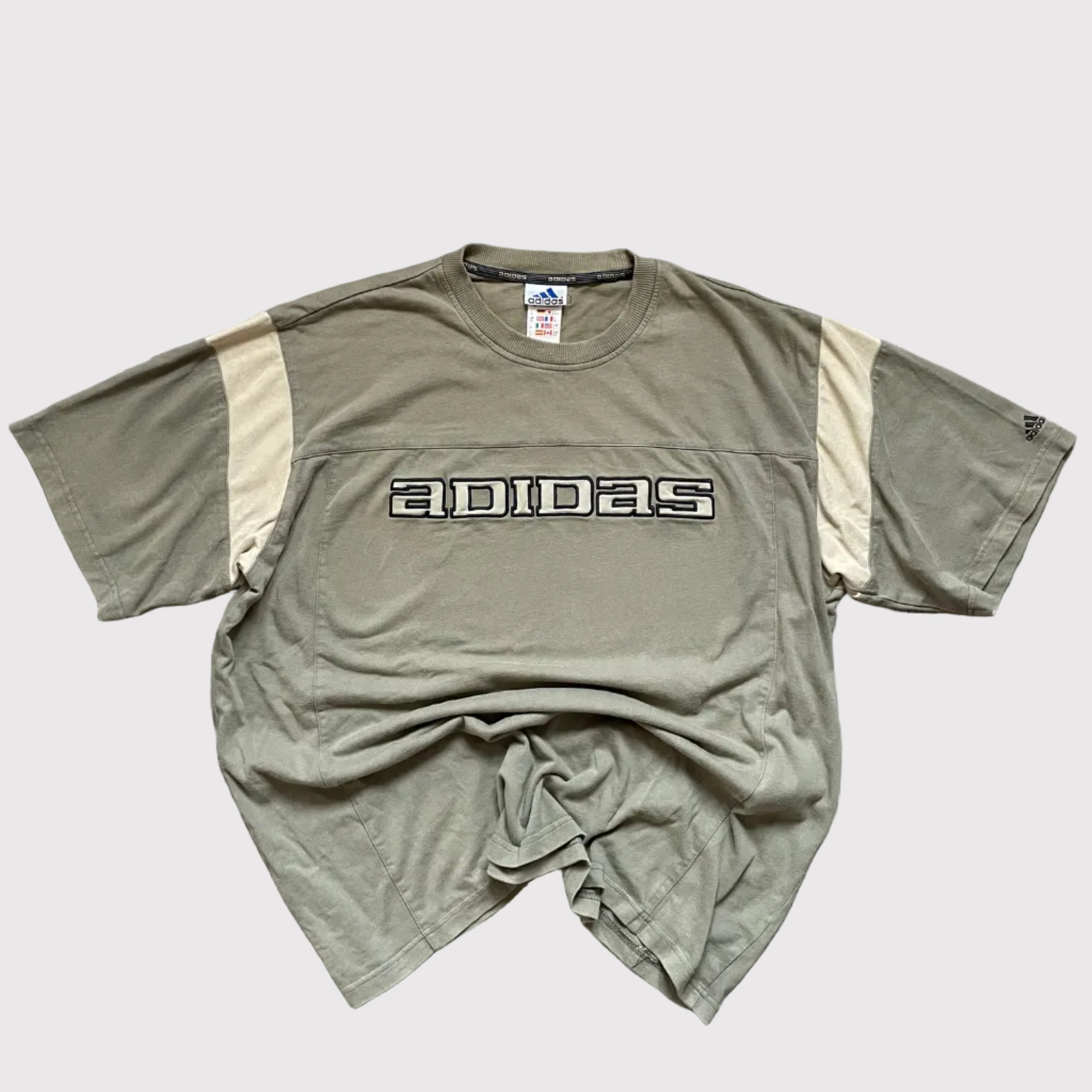Vintage Adidas t shirt in khaki green, embroidered Adidas t shirt