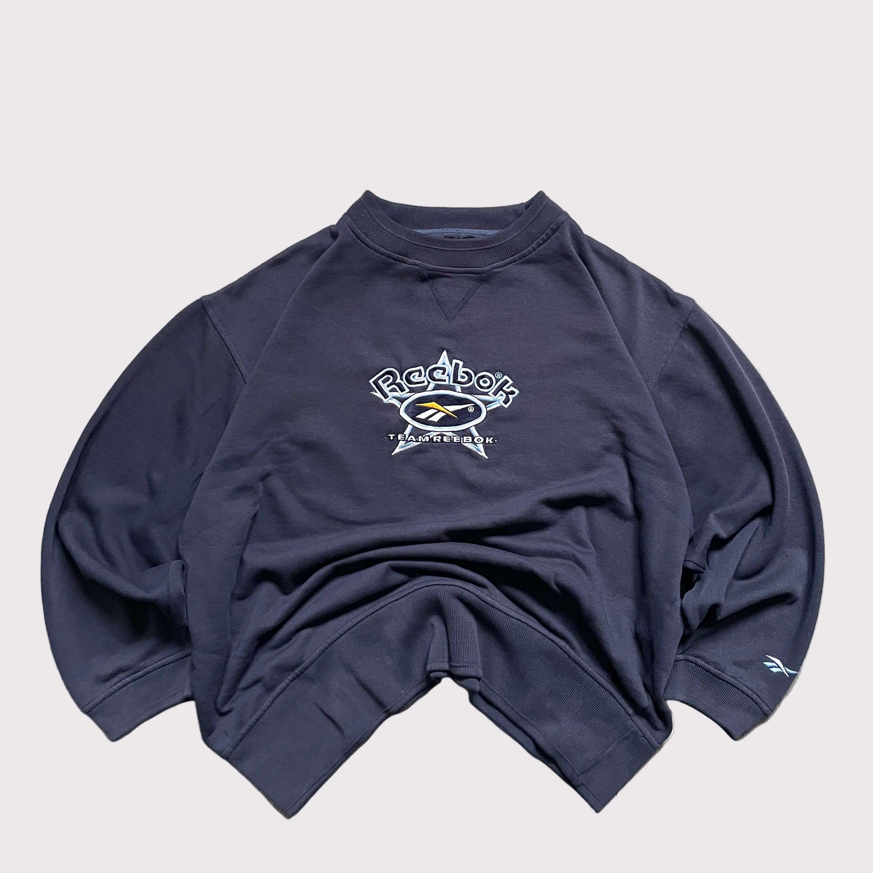 Vintage Reebok sweatshirt in Navy with an embroidered logo on the front, retro sweatshirt 
